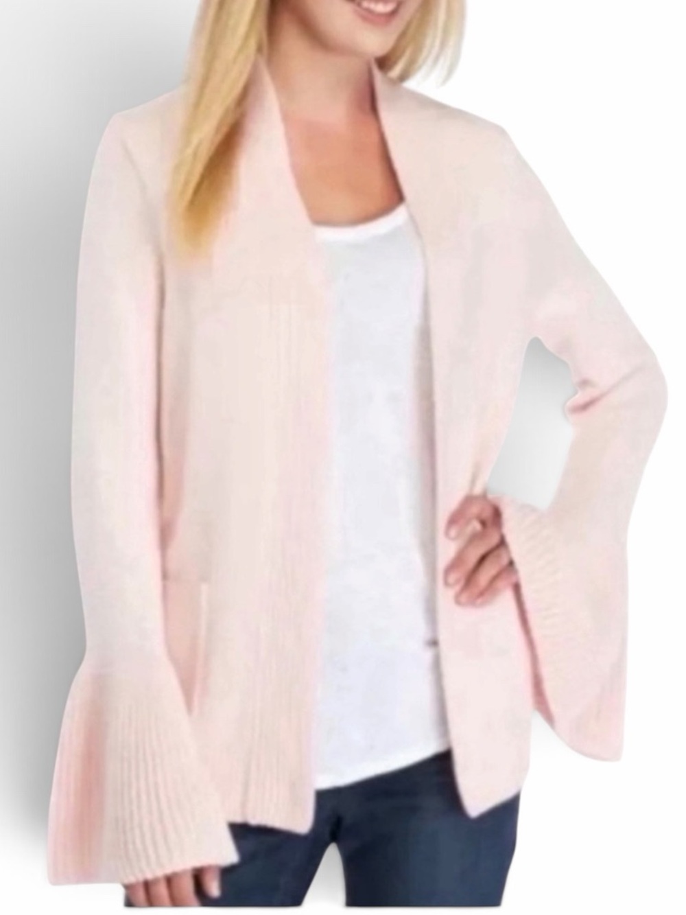 Crown & Ivy Light Pink Open Long Sleeve Cotton Blend Knit Cardigan Size Small